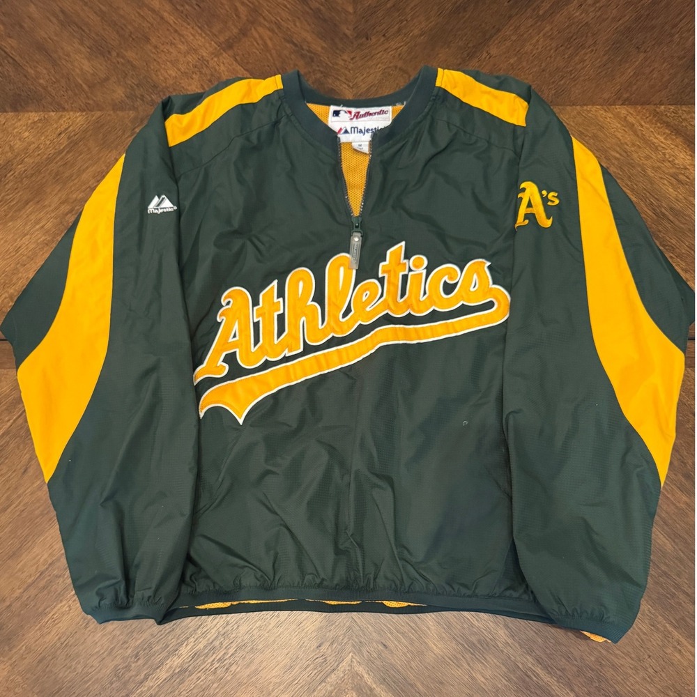 Majestic‎ Oakland Athletics MLB Pullover Jacket Green Gold Mens Medium |W1